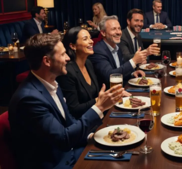 Firemní večer v restauraci s elegantním pokerovým stolem